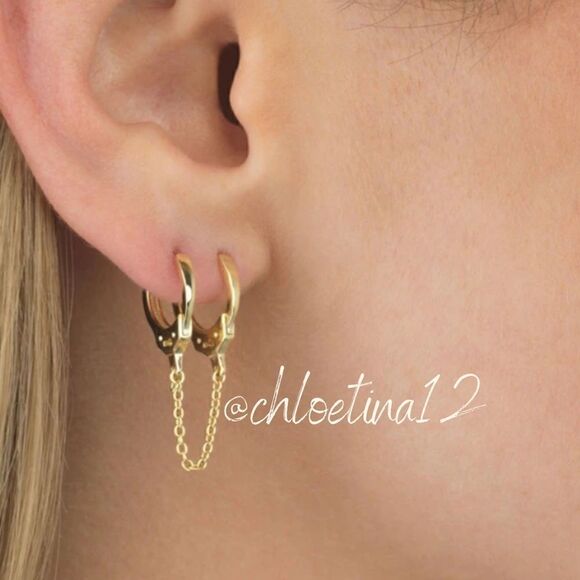 New 925 Sterling Silver Pierced Handcuff Hoop Chain Earring - Picture 4 of 14